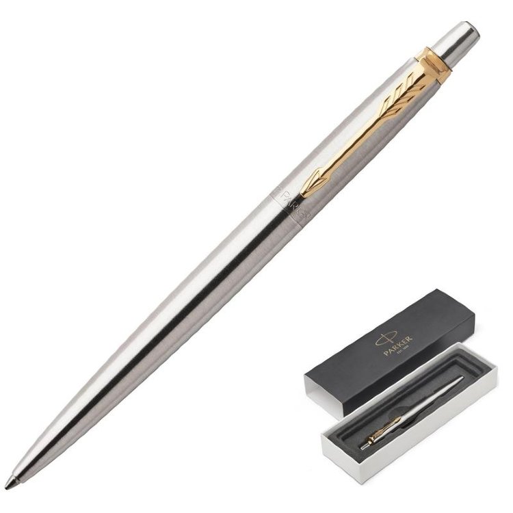 Ручка шариковая JOTTER Stainless Steel GT, корпус из нерж.стали, позол.клип в коробочке